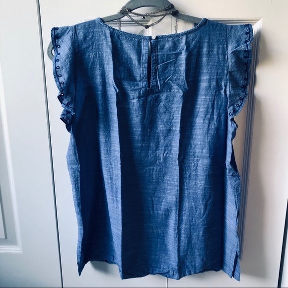 LOFT | Chambray | Ruffle-Sleeved | Tank Top - Picture 4 of 4